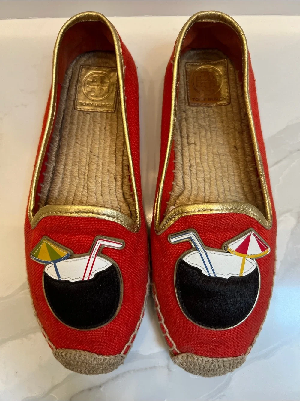 Tory Burch Coco Applique Espadrille Calf Hair Flats 8.5 EUC - Picture 2 of 9